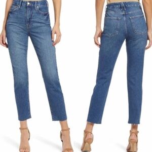 Good American Slim Straight Raw Hem Ankle Jeans | Blue | Size 2 / 26